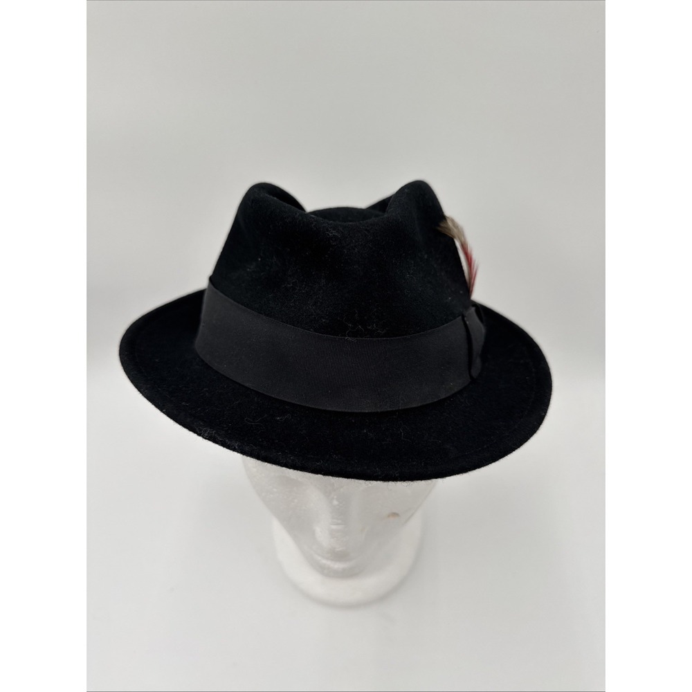 Lite Felt Black Wool Fedora Hat Medium Packable Water Repellent Made in USA
